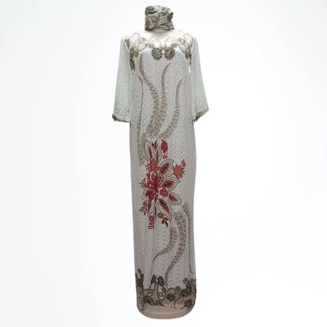 MD 2022 New African Lace Dresses For Women Embroidered Sequin Maxi Robe Muslim Hijab Abayas Ankara Dashiki Kaftan Robe Africaine Red