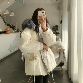 

down silver fox big hair collar down jacket women's 2020 off season short thick thin bat sleeve fashion coat winter