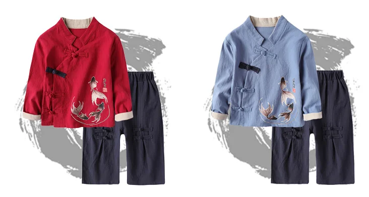Традиционный китайский костюм Hanfu; Одежда для танцев с принтом золотой рыбки для мальчиков и девочек; Детский костюм с длинными рукавами; Рождественский подарок; ZL31