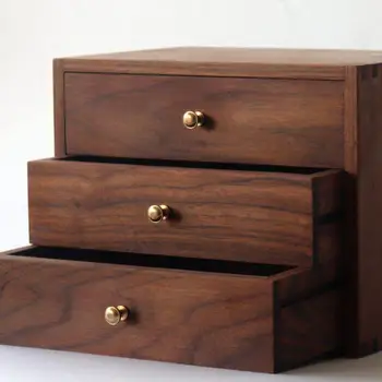 

Black Walnut Three Drawer Cabinet Three Drum Cabinet All Solid Wood Storage Cabinet Desktop Receiving Cabinet Decorative Cabinet