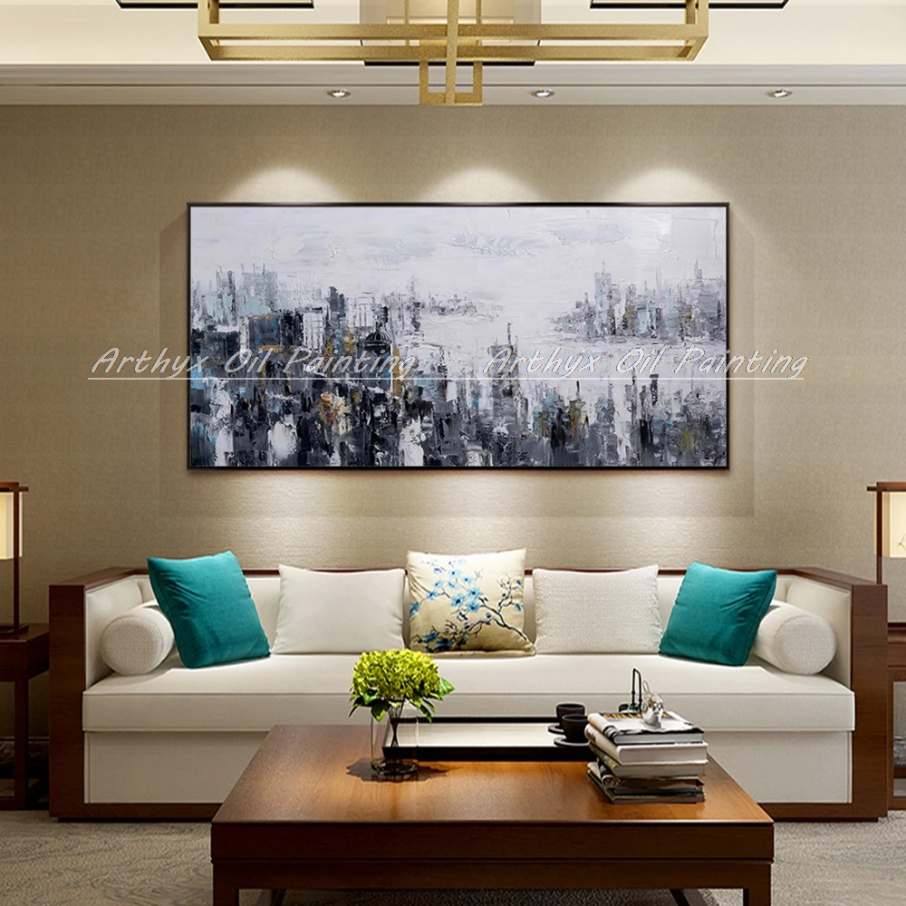 Arthyx Hand Painted City Landscape Oil Paintings Modern Abstract Canvas Posters Wall Art Picture For Living Room Home Decoration | Дом и сад
