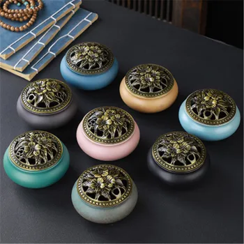 

Ceramic Incense Burners China Style Portable Porcelain Censer Buddhism Lotus Flower Sandalwood Retro Design Home Desk Decoration