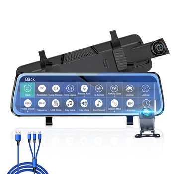 

10" Car camera 2K Car DVR Rearview mirror Night Vision Dual Camera HiSilicon CPU with 1080P rear camera Supports Motion detect