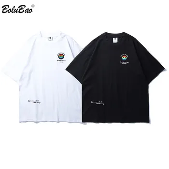 

BOLUBAO Men's T-Shirt Brand Fashion New High Quality Simple Street Rainbow Smiley Print Top Casual Style Male T Shirts