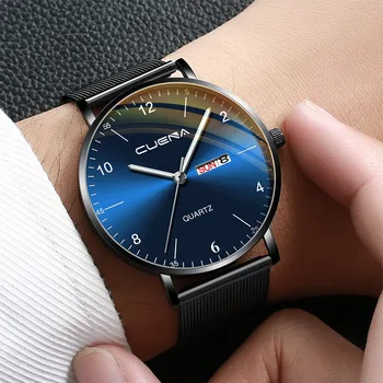 

CUENA Watch Men Calendar Mens Watches Top Brand Luxury Mens Watch Stainless Steel Wristwatch Man Week мужскиечасы relojes hombre