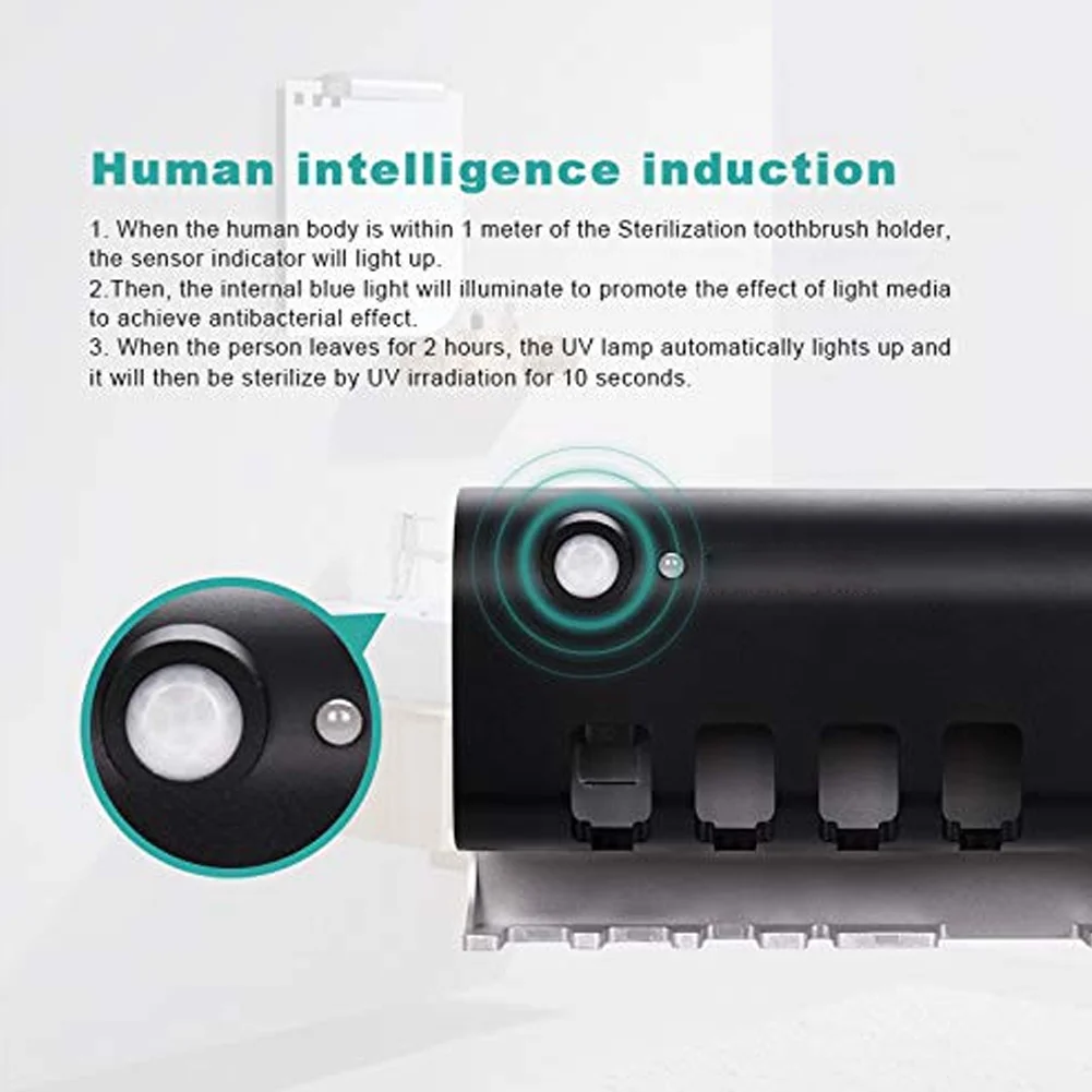 

Solar Power UV Disinfection Toothbrush Holder Wall Mount Automatic Toothpaste Dispenser QRD88