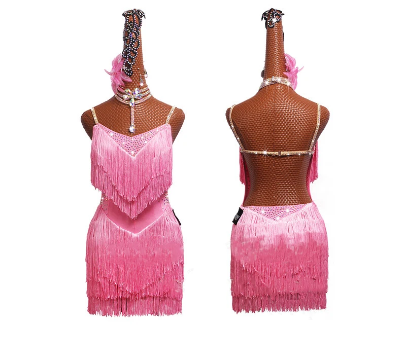 Dress Конкурс латиноамериканских танцев платье для выступлений для взрослых женская юбка с бахромой детская светло-розовая юбка# LD0071 - Цвет: Dress