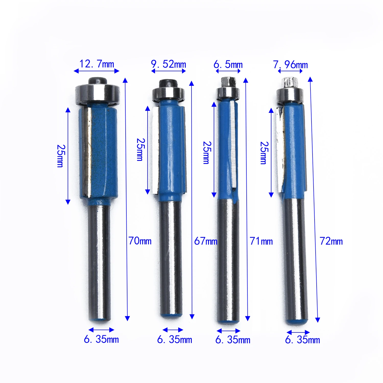 

Durable 4Pcs 1/4 Shank Router Flush Trim Bit Tool Bearing Cutting Edge Set