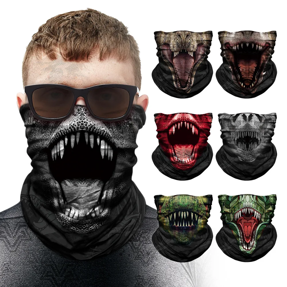 

3D Halloween Scarf Cosplay Face Mask Jurassic World Tube Neck Buffs Dinosaur Neck Gaiter Outdoors Cycling Jurassic Park Headband