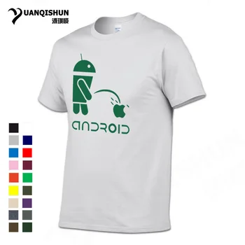 

YUANQISHUN 2019 Boutique T-shirt Funny Android Robot Men Tshirt Spoof Apple Logo Humor Printed T Shirt 100% Cotton O-Neck Tees