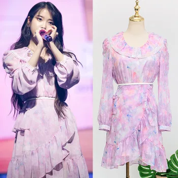 

Purple Collar dress for women DEL LUNA Hotel same IU Lee Ji Eun Long and Loose Japanese Dresses Autumn and summer