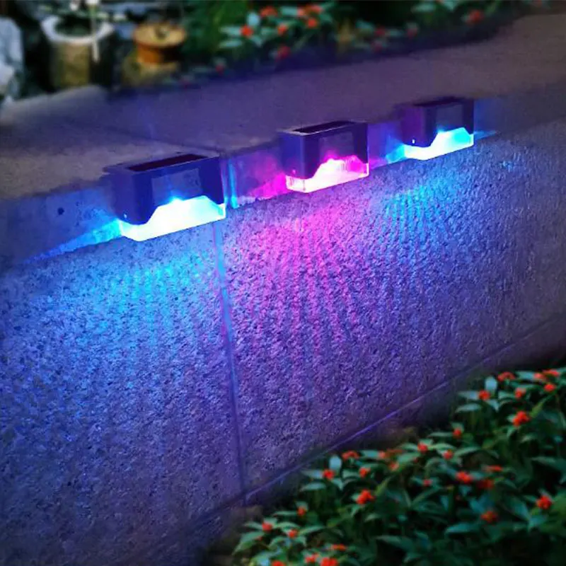 4pcs Colorful Solar Garden Light LED Solar Path Stair Lights Outdoor Waterproof Solar Wall Lamp for Fence Landscape Courtyard