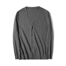 Модный вязаный кардиган с v-образным вырезом и длинным рукавом, Свободный Мужской Повседневный хлопковый милый негабаритный свитер, мужские свитера для мальчиков, серый тонкий трикотаж