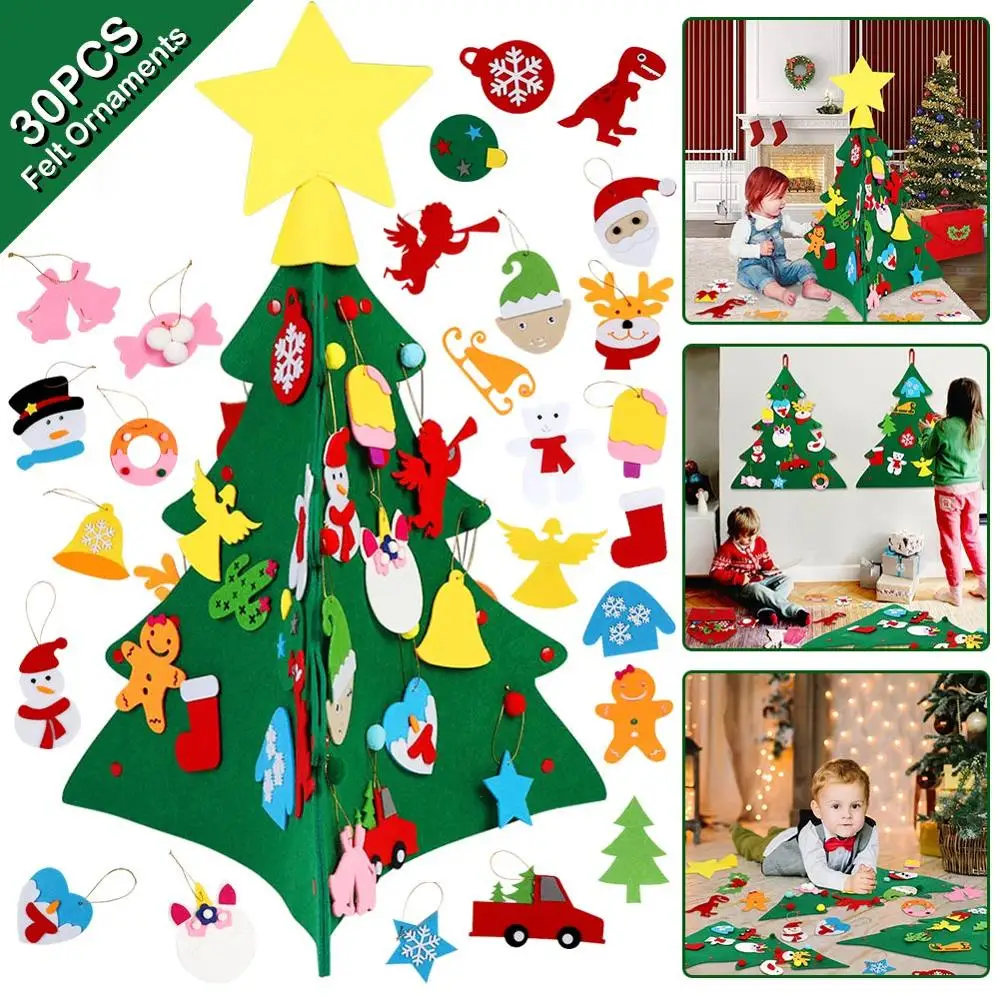 Kids Gifts DIY Felt Snowman Detachable Xmas Ornament Wall Hanging Games  Christmas Decorations Festival Toy for Children (Red Green Scarf