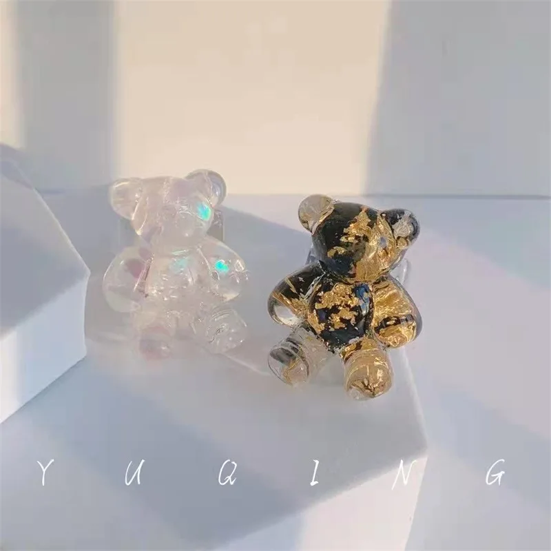 Cartoon Cute Gold Color Foil Transparent Bear Resin Rings Geometric Acrylic Square Ring For Women Girls Party Jewelry Gift gold color rings gold color ring finger ring animal ring