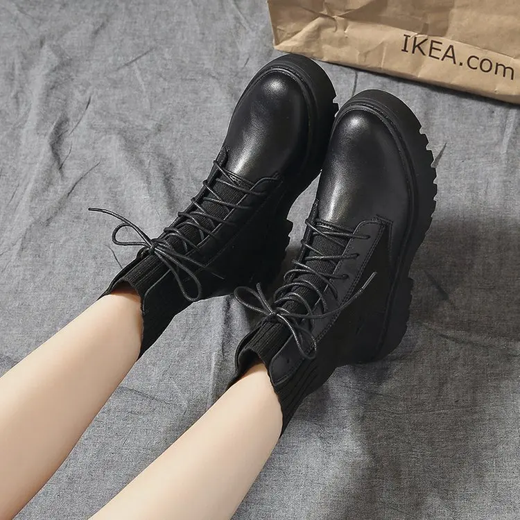 

Autumn And Winter Martin Boots Women's 2019 New Style Versatile Breathable Fly Woven Socks Boots England Fan Car Boots Women's T