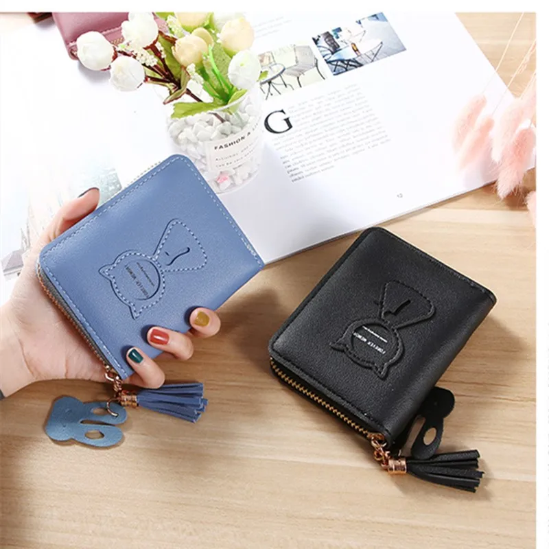 Кисточкой женский маленький кошелек с коротким портмоне для кредитных карт ID