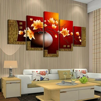 

Home Living Room 5 Piece Picture Flower Canvas Wall Art Print Oil Unframed Waterproof Matte Canvas