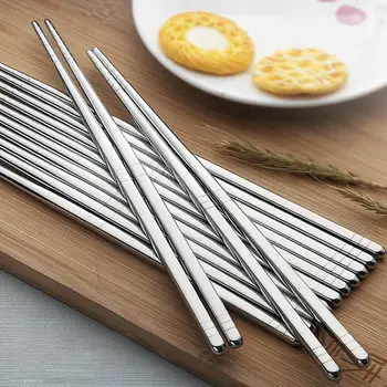

5 Pairs 19/23cm Potable Reusable Stainless Steel Kitchen Non-slip Chopsticks