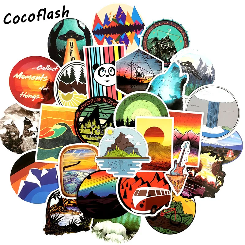 50Pcs Travel Outdoor Hiking Stickers Scrapbooking Sticker For Laptop Skateboard Fridge Phone Sticker Kids DIY Toy Stickers