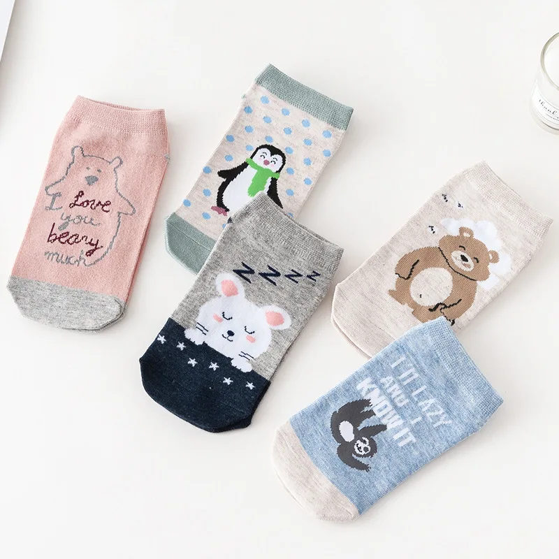 

6 pairs Women's Short Socks Cute BEAR Lovely Kawaii Cartoon Sweet Cotton Women Socks star Character Casual Short Socks
