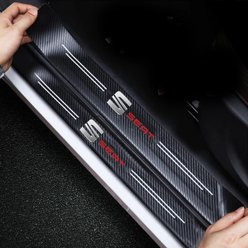 

4pcs Carbon Fiber Door Sill Protector Leather Vinyl Stickers For seat TOLEDO leon EXEO mk3 mk2 5f ateca altea Car Accessories