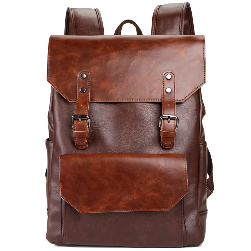

Retro Men'S Backpack Pu Leather Anti-Theft Backpack Fashion Waterproof Travel Bag Casual Youth Backpack