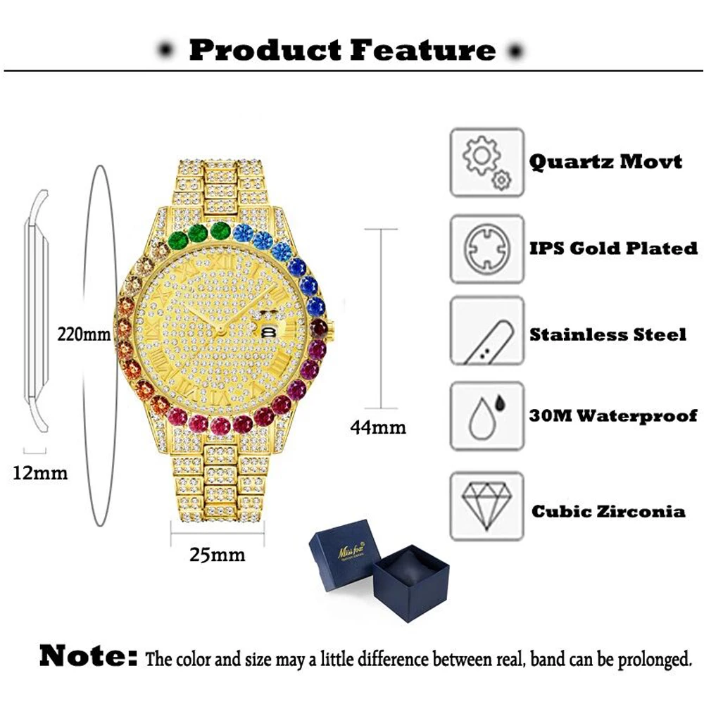 hip hop iced out Men's Watches Top Brand Luxury 18k Golden Quartz Watch Men Calendar Men's Waterproof Analog Fashion full Diamond Clock  (3)
