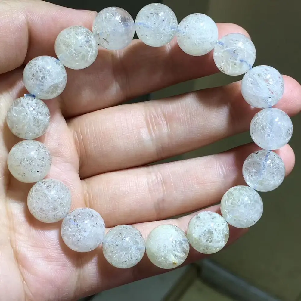 

Genuine Natural White Phenakite Rutilated Quartz Snow Clear Round Beads Bracelet 12.5mm Women Men Rare Stone Rare Beads AAAAAA