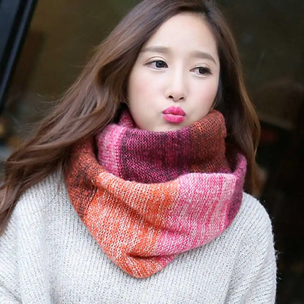 Новые разноцветные кольца женские шарфы Вязанные шерстяные хомут для шеи