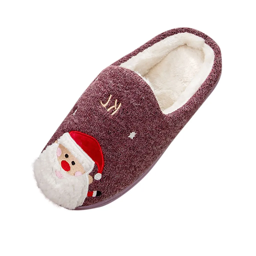 Зимние комнатные туфли для женщин; Рождественская обувь на плоской платформе с теплым полом; домашняя обувь с Санта-Клаусом и оленем; женские Мягкие плюшевые Нескользящие тапочки