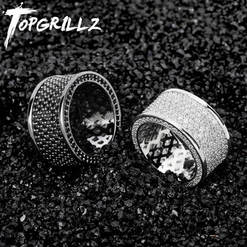 

TOPGRILLZ Micro Pave Iced Out Bling AAA+ Cubic Zircon Round Rings Hip Hop Rock Jewelry Copper Material Ring For Man Women