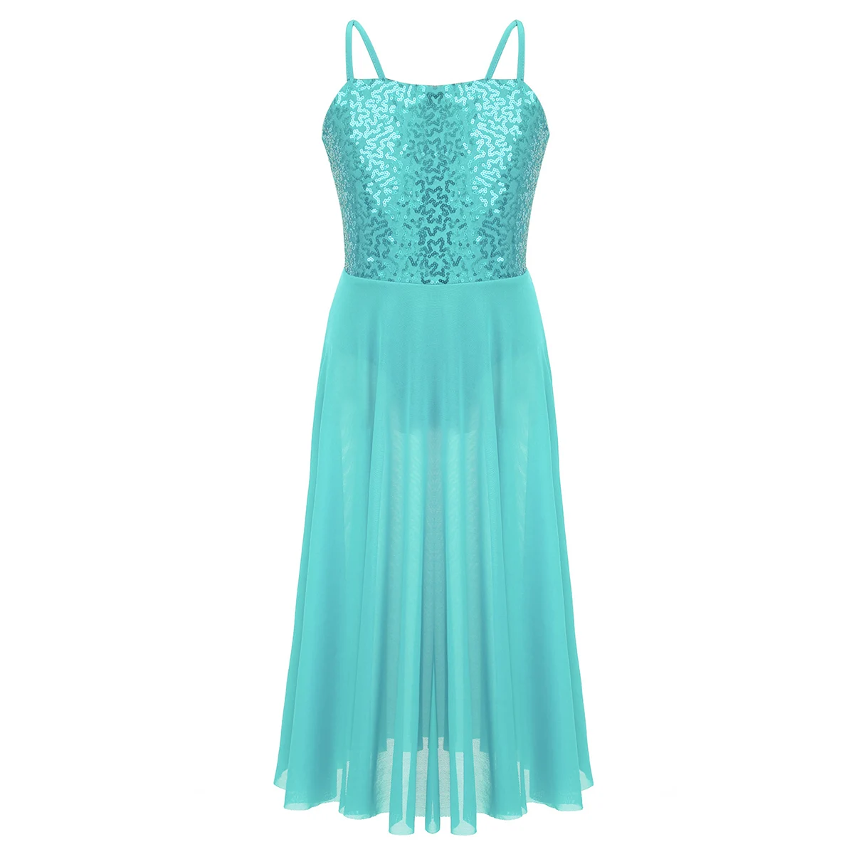 Mint Green Детские подростковые длинные тюлевые танцевальные костюмы без рукавов с блестками, современные костюмы для бальных танцев, гимнастическое трико, балетное платье для девочек - Цвет: Mint Green