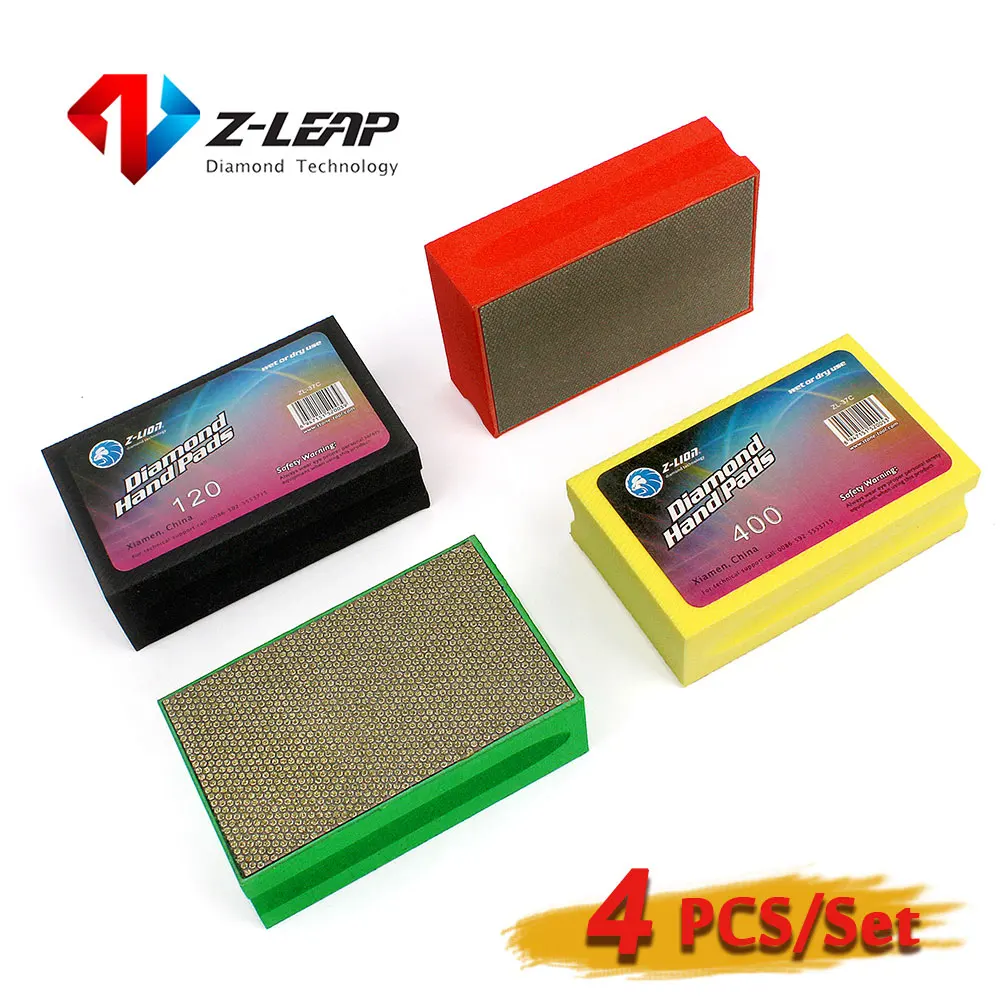 Zleap 4pcs/set Diamond Hand Polishing Pads Foam Backed Electroplated