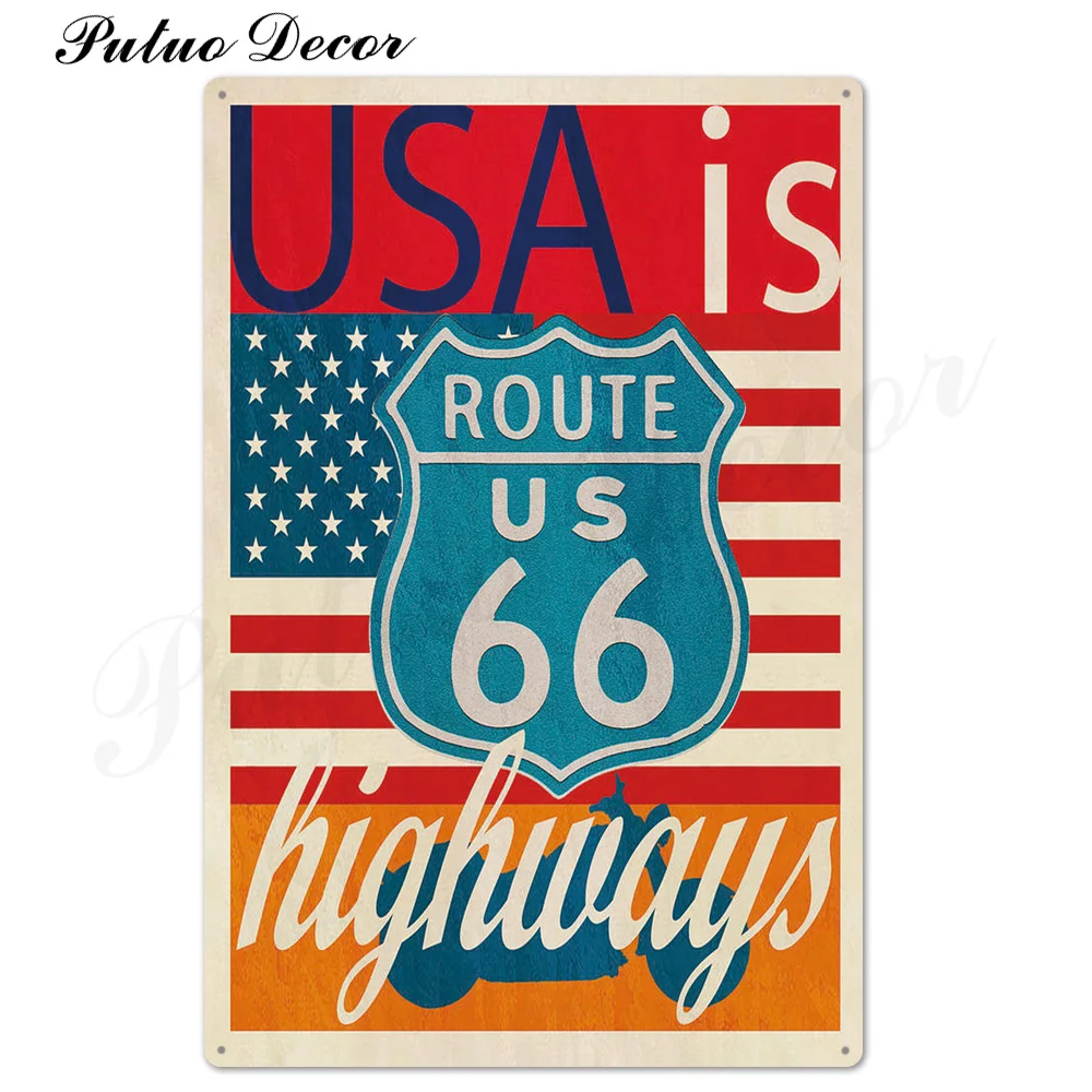 TH1443 Route 66 Оловянная вывеска винтажная металлическая вывеска винтажный Ретро Декор стены гаража для бара паба клуба человек пещера АЗС - Цвет: TH1443