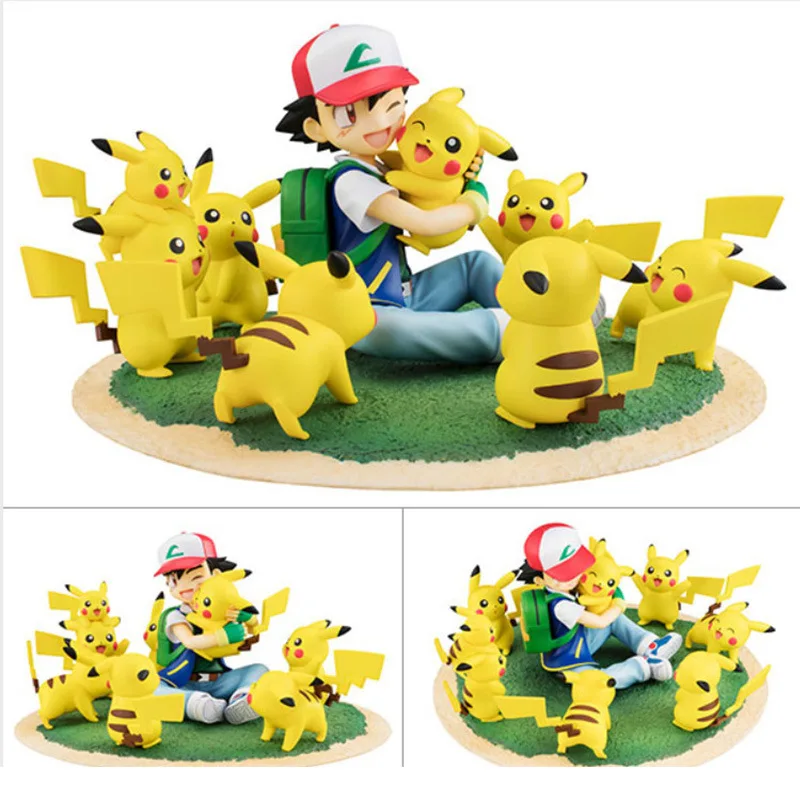 Action Figures Pokemon Pikachu Ash Ketchum Diorama PVC Anime Figma Satoshi Let