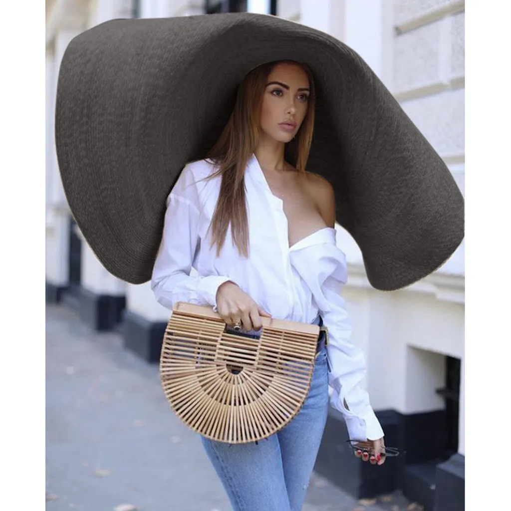 

Fashion Large Wide Brim Sun Hat Beach Anti-UV Sun Protection Foldable Cap Cover Summer Straw Hat Women Brim Femme Cap Beach