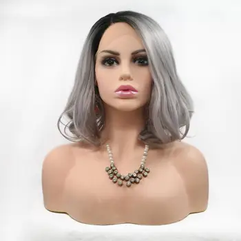 

Short Silver Gray Hair Replacement System Toupee Women Curly Heat Resistant All Hand Tied Breathable Net With Clips