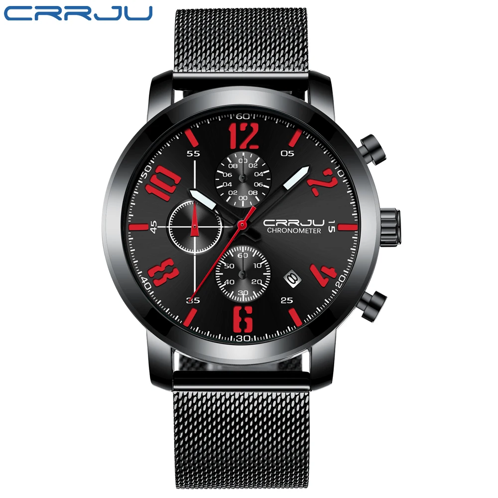 Relogio Masculino CRRJU часы для мужчин с большим лицом повседневные кварцевые светящиеся