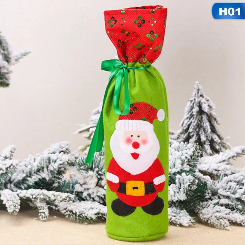 H01 Рождественская крышка для бутылки с красным вином украшения блесток вышивка шнурок подарок Санта-Клауса мешок вечерние украшения стола - Color: H01