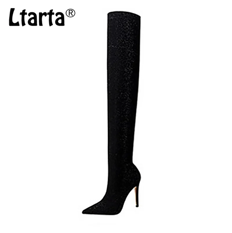 LTARTA/ г. Женские ботфорты модные блестящие сапоги для ночного клуба зимние женские сапоги с острым носком на высоком каблуке DS-125-2