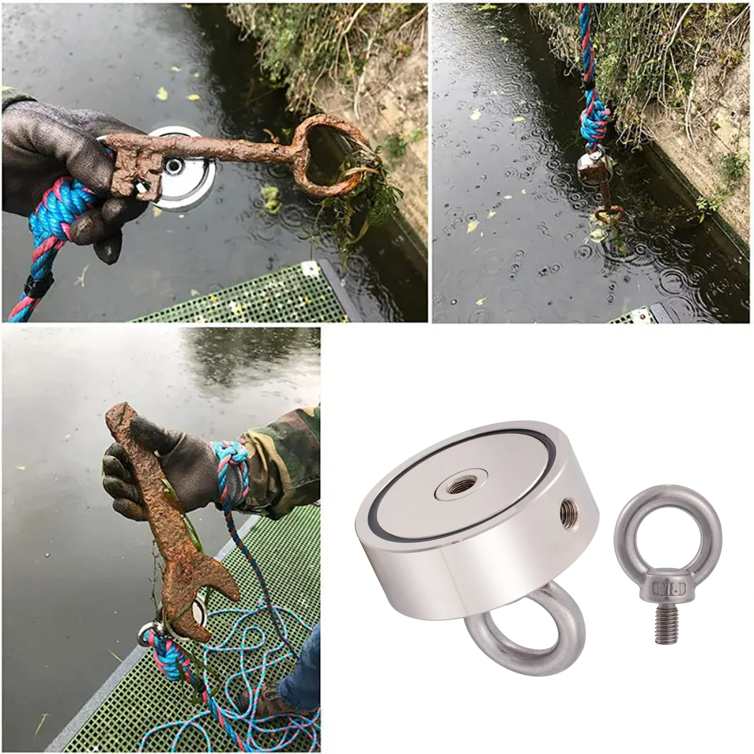 Strong Neodymium Magnet Double Side Salvage Sea Fishing Magnets Hook Holder  Pulling Mounting Pot with Ring 48mm 60mm 67mm 75mm