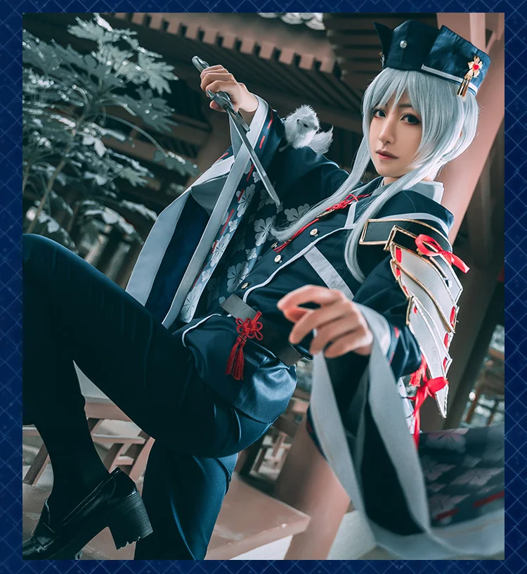 Touken Ranbu Hakusan Yoshimitsu Косплей Костюм Хэллоуин Униформа Рубашка+ пальто+ брюки+ ремень+ шляпа S-XXL