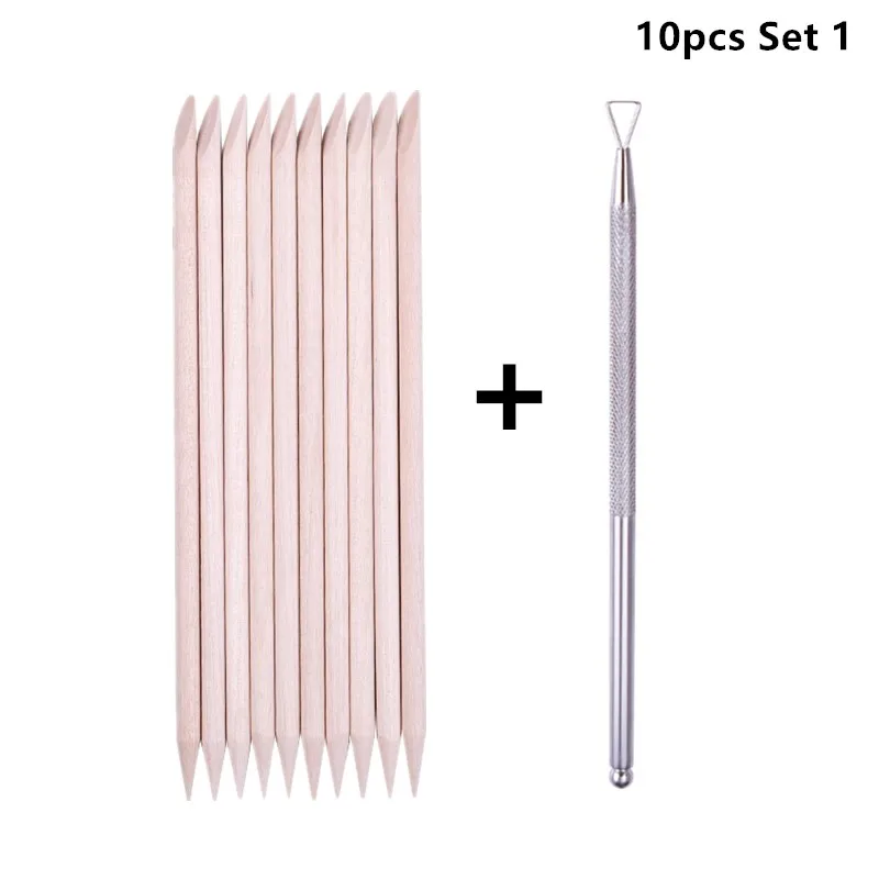 10 PCS Set 1 1 шт. двухголовый инструмент для дизайна ногтей деревянная палочка для удаления кутикулы Педикюр профессиональный набор инструментов для ухода за ногтями аксессуары для ногтей - Цвет: 10 PCS Set 1