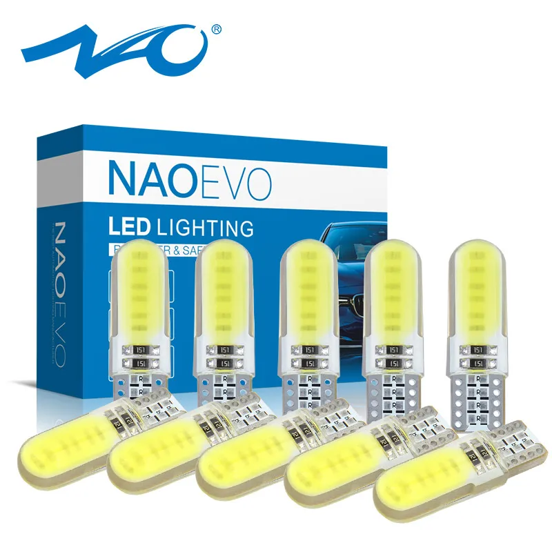 T10-COB-12 NAO T10 светодиодный Белый 10x W5W 12V Светодиодный светильник 5W5 для автомобильного двигателя салона света COB автомобиля 194 168 супер яркий белый желтый красный кристалл - Испускаемый цвет: T10-COB-12