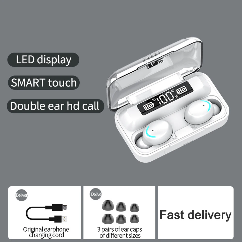 F9-5 TWS беспроводные Bluetooth наушники 5,0 сенсорные наушники 9D стерео Спорт Музыка водонепроницаемый светодиодный дисплей Airbuds гарнитура с микрофоном