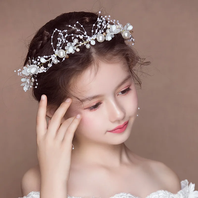 Flower Girl Headpiece Princess Wedding Headband Flower Pearl Hair