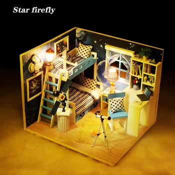 

Star firefly Dream of sky Wooden doll house space home Miniature DIY dollhouse with furniture Toys For kids gifts Christmas gift