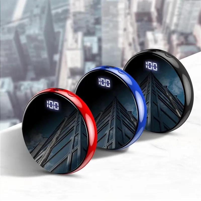 

Mini Power Bank 10000mah Thin Digital Display Fast Charging Portable Charger Round Mirror Powerbank For Iphone Xiaomi