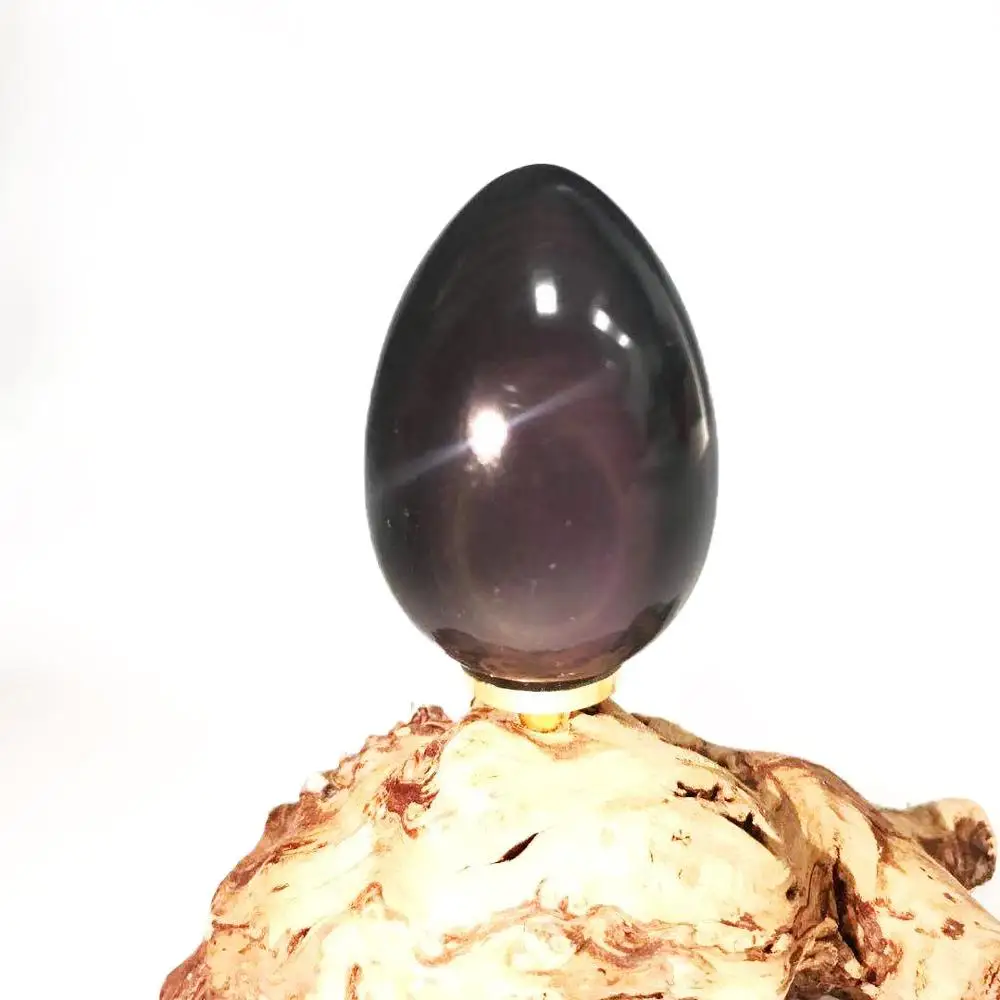 2 шт. натуральное кошачий глаз черное яйцо из обсидиана кристалл кварца иони яйцо Кристалл исцеляющий шар Сфера драгоценный камень массаж Здоровье Инструмент - Цвет: Черный
